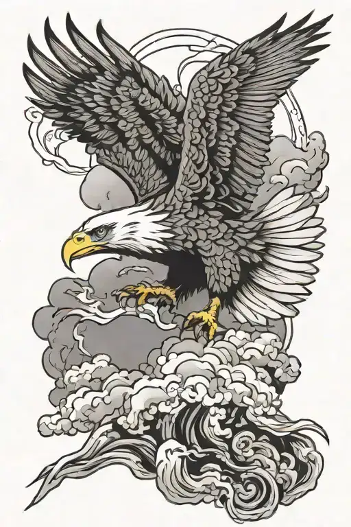 eagle flying above the storm and thunder tattoo design idea