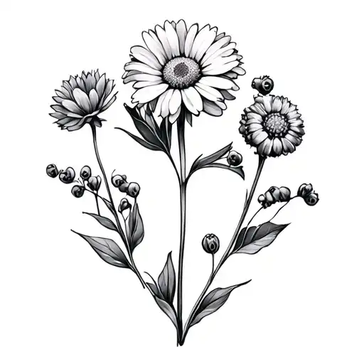 aster, marigold and Hawthorne birth flower tattoo  tattoo design idea