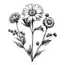 aster, marigold and Hawthorne birth flower tattoo  tattoo design idea