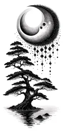 nature inspired trees water sun moon tattoo design idea