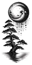 nature inspired trees water sun moon tattoo design idea