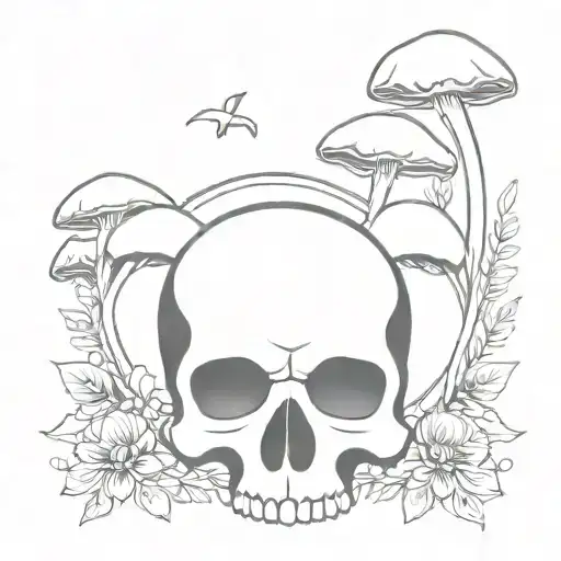skull and mushrooms tattoo design idea