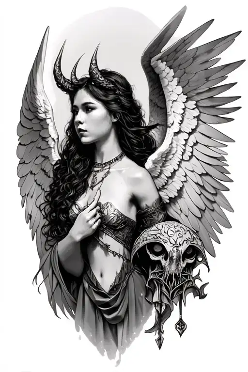 angel and demon slayer tattoo design idea