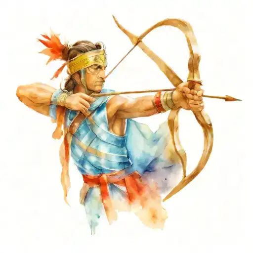Roman warrior with a bow and arrow and 4 arrows pointing tattoo design idea