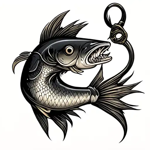 hunting and fishing hook tattoo design idea