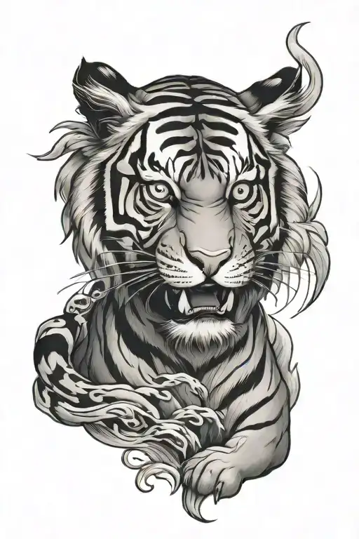 japanese style tiger stretched tattoo design idea