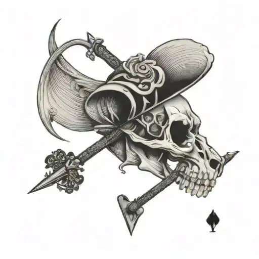 rat skull on a king playing card featuring basic daggers tattoo design idea