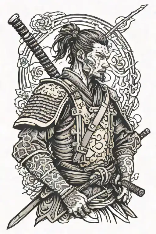 cyberpunk samurai in armor with katana tattoo design idea