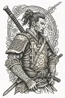 cyberpunk samurai in armor with katana tattoo design idea
