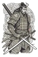 cyberpunk samurai in armor with katana tattoo design idea