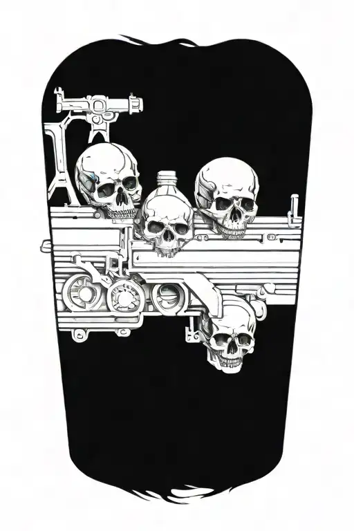railroad train tracks with skulls and engine pistons tattoo design idea