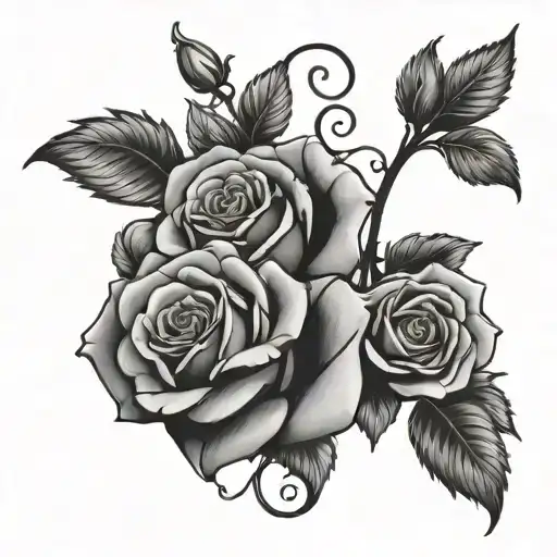 Roses and Scroll tattoo design idea