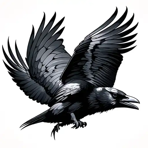 Raven flying tattoo design idea