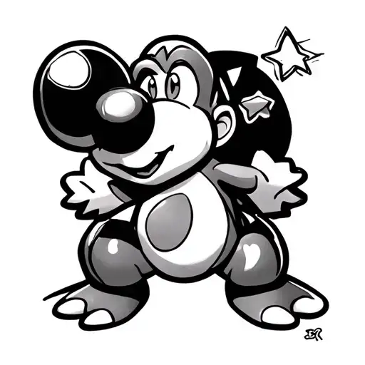 yoshi with yoshi eggs and super mario star tattoo design idea