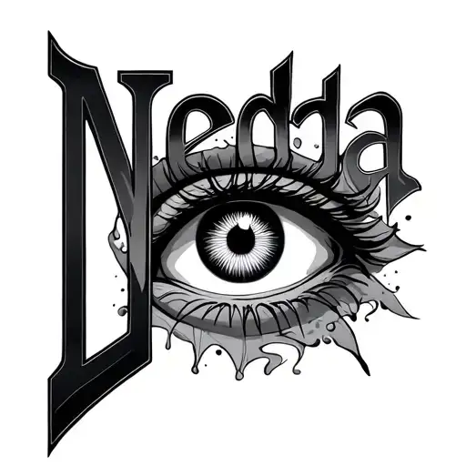 The combination of the name Neda and eye inside tattoo design idea