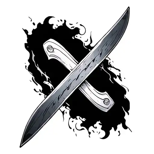 Three blades crossed but drawn like brushstrokes, with no character — just energy lines or haki waves. tattoo design idea