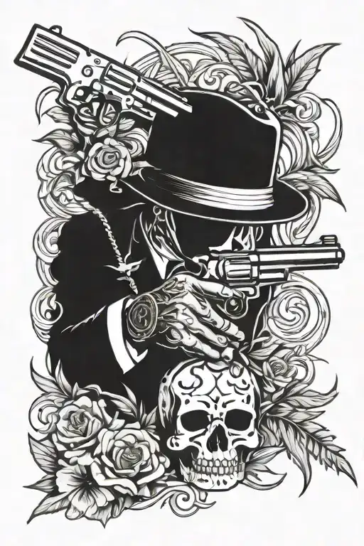 gangster money guns chicano death grass tattoo design idea