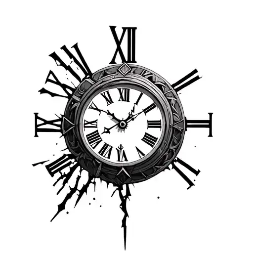 Broken Roman Numeral Clock tattoo design idea