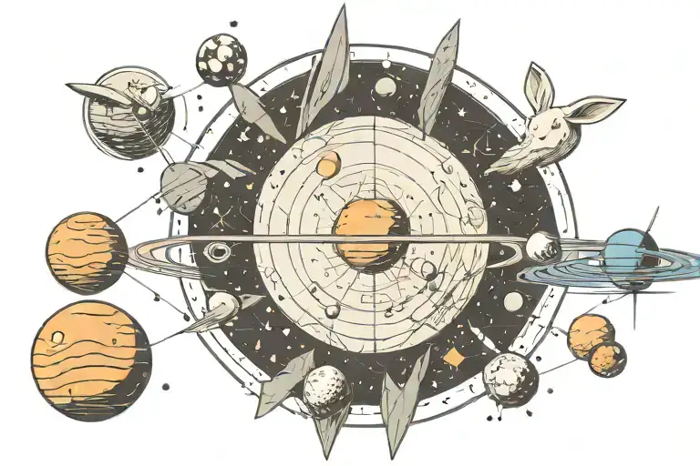 Solar system w. minmal detail. On the side there's a Vector Polygonal Triangular Illustration of bunny Head tattoo design idea