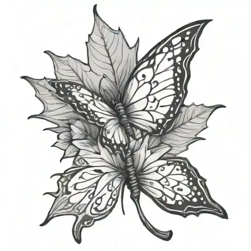 maple leaf and butterfly tattoo design idea