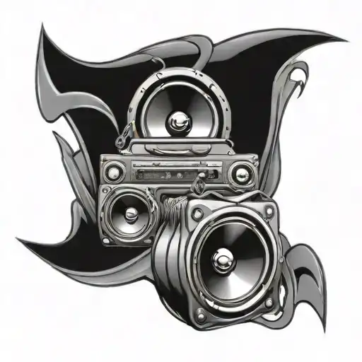 car audio speakers blasting music waves and a johnny walker logo  tattoo design idea