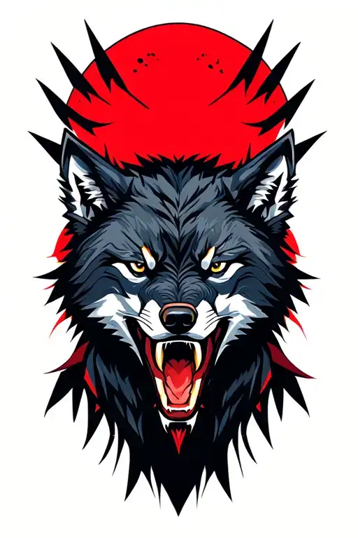 angry wolf and raven tattoo design idea