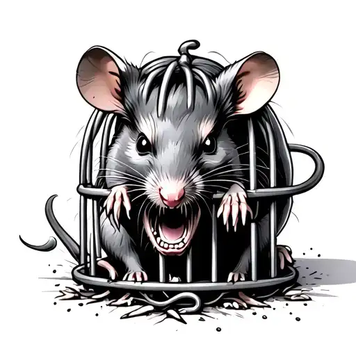 rat chewing through its cage's bars angrily tattoo design idea