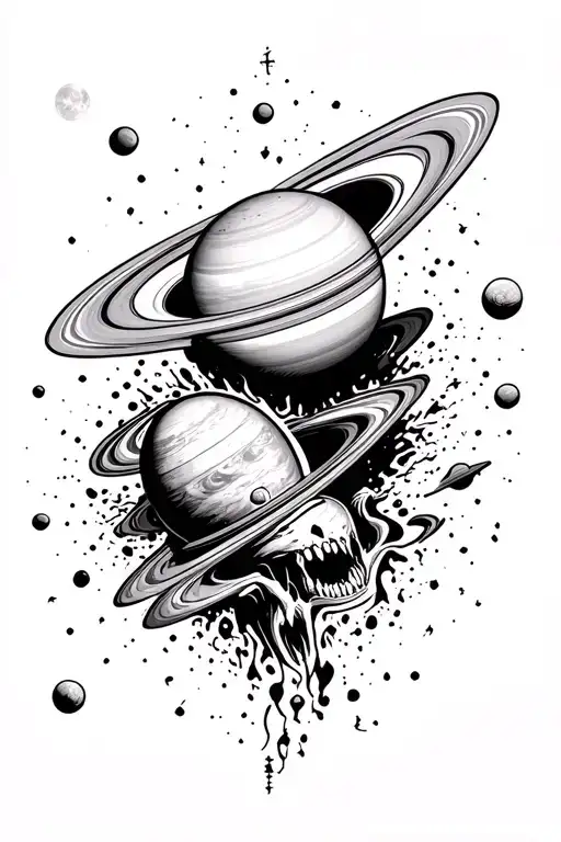 ominous solar system with saturn getting sucked tattoo design idea