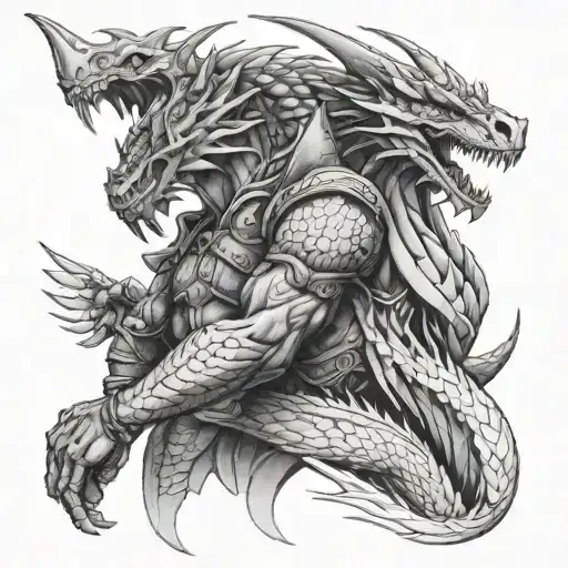 soldier atlas and blue eyes white dragon tattoo design idea