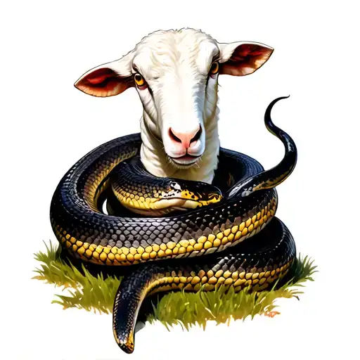 Snake coiled around sheep body tattoo design idea