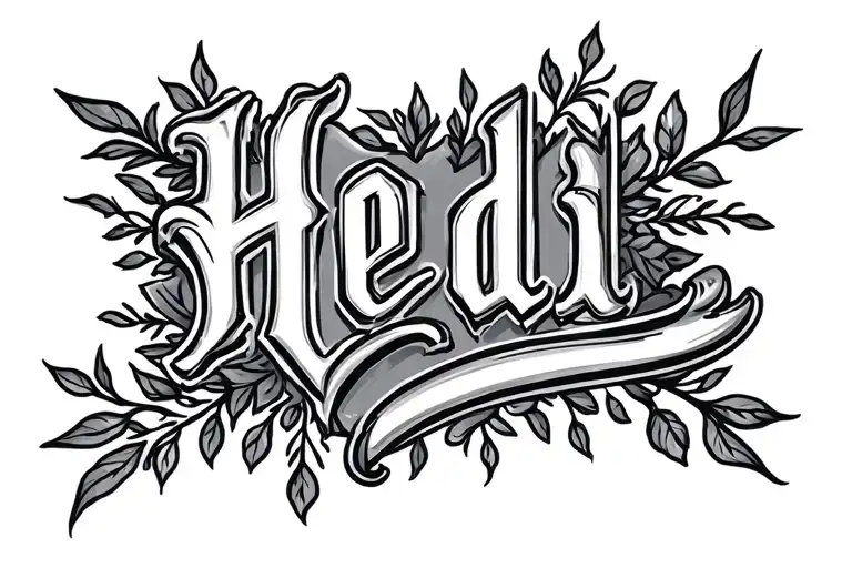 the name Heidi written with amity affliction font tattoo design idea