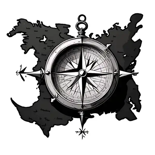 compass on map with anchor tattoo design idea