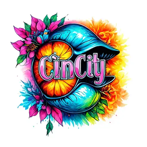 "CinCity Art" text banner tattoo design idea