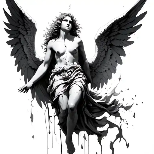 a falling angel with broken wings tattoo design idea