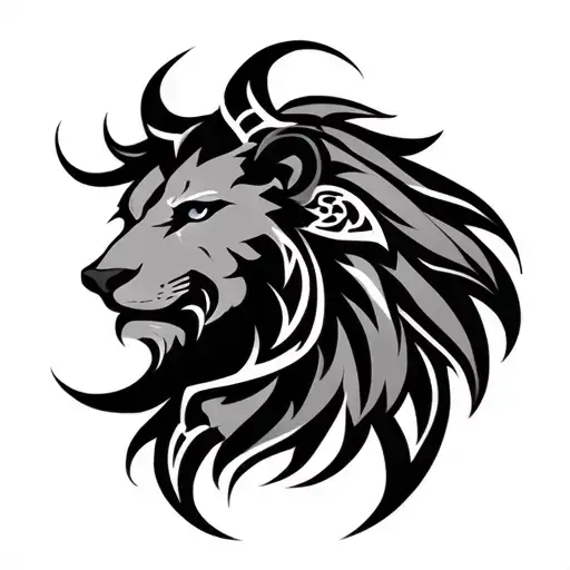 celtic lion head minimalist tattoo design idea
