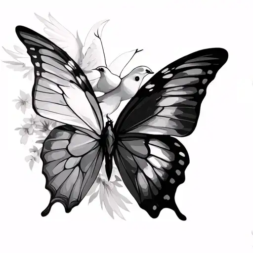butterfly and doves and flying tattoo design idea