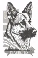 German shepherd American flag saying "diabetes" mountain scene tattoo design idea
