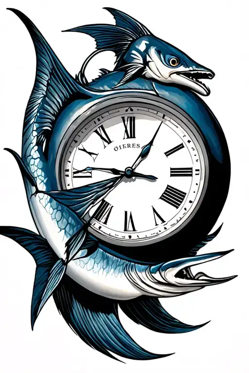 marlin and clock  tattoo design idea