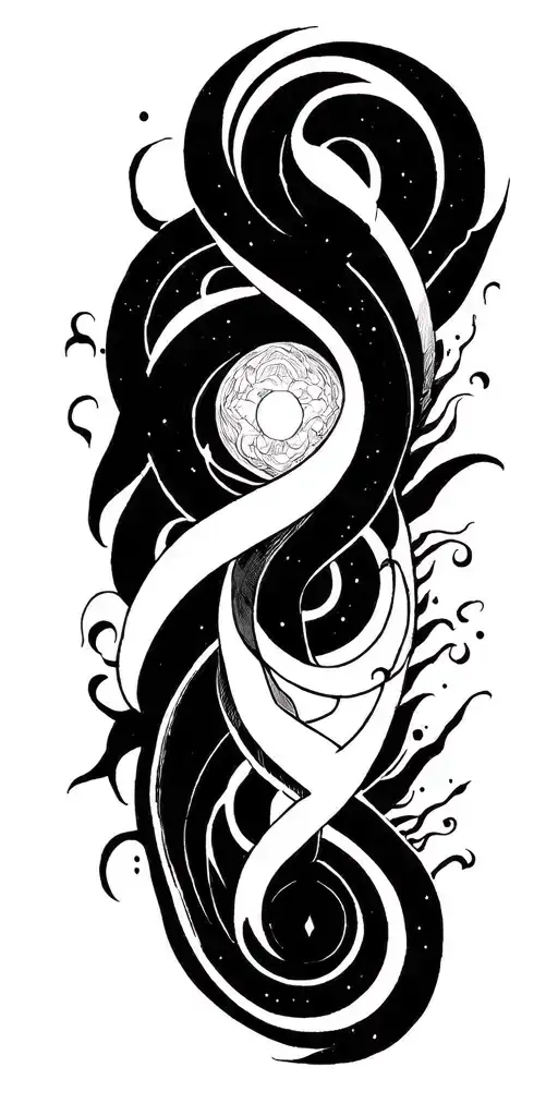 "Design a symbolic tattoo that represents the four stages of inner alchemy: Nigredo, Cauda Pavonis, Albedo, and Rubedo.  tattoo design idea