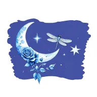 Moon, rose, star, dragonfly 3d blue tattoo design idea