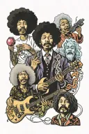 jesus, jimi hendrix, and einstein holding helium and hydrogen tattoo design idea