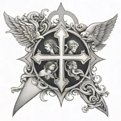 holy trinity mixed with cross  tattoo design idea