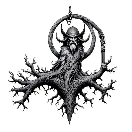 Odin Hanging From Yggdrasil tattoo design idea