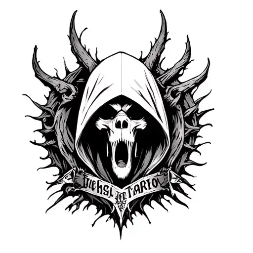 hooded reaper gate to hell hound tattoo design idea