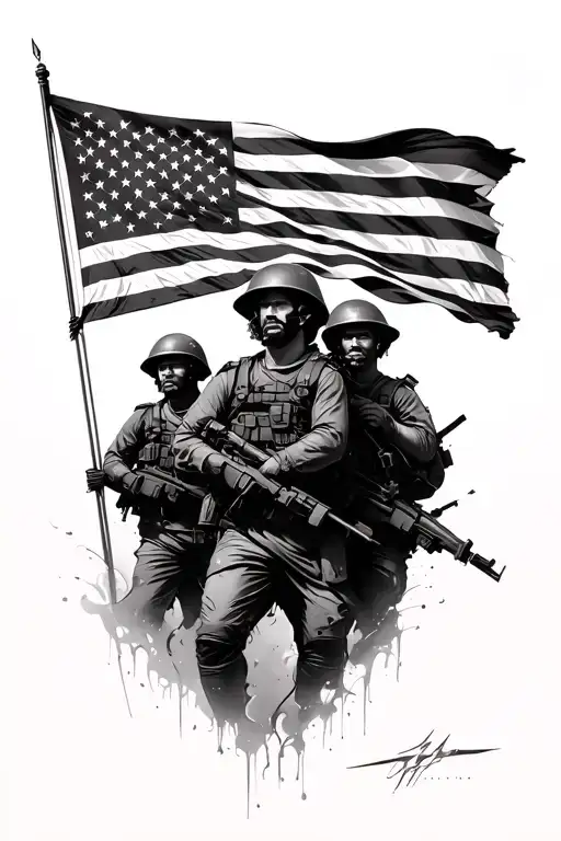 flag morphing into soldiers tattoo design idea