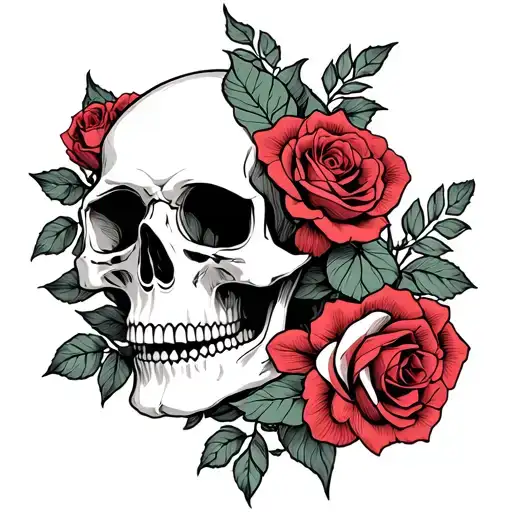 pagan skull with roses intertwined tattoo design idea