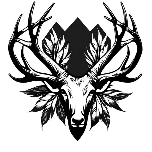 deer antler with feathers tattoo design idea