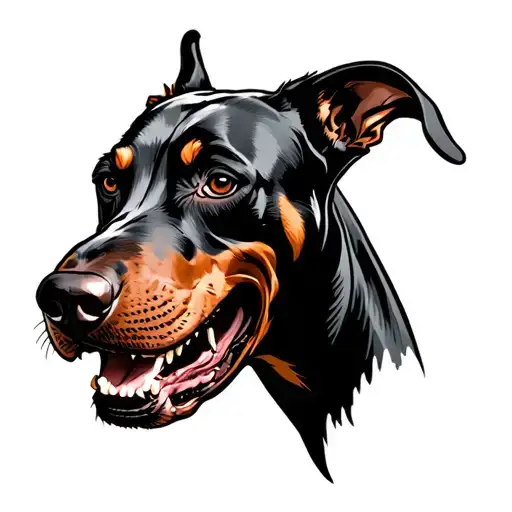 angry Doberman dog head drooling tattoo design idea