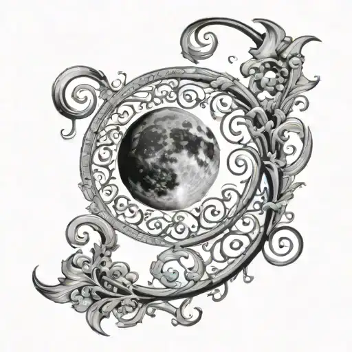 cresent moon with swirls (one at top (elegant and magical), one a bottom (dark and creepy) tattoo design idea