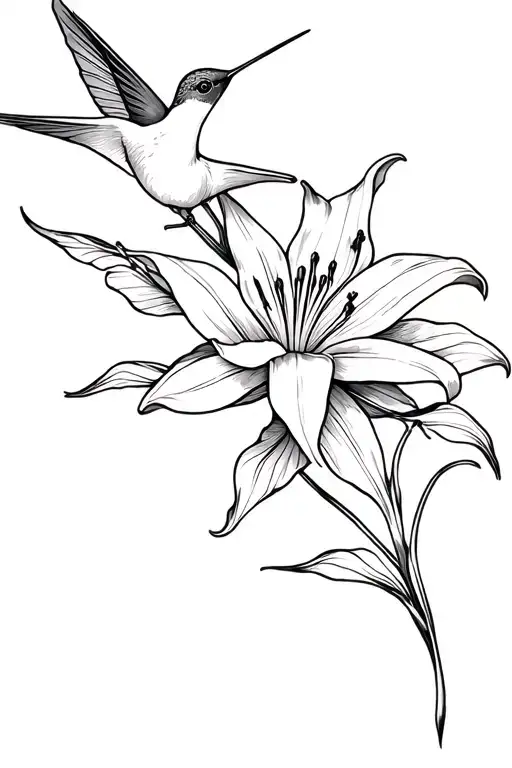 hummingbird lily flower tattoo design idea